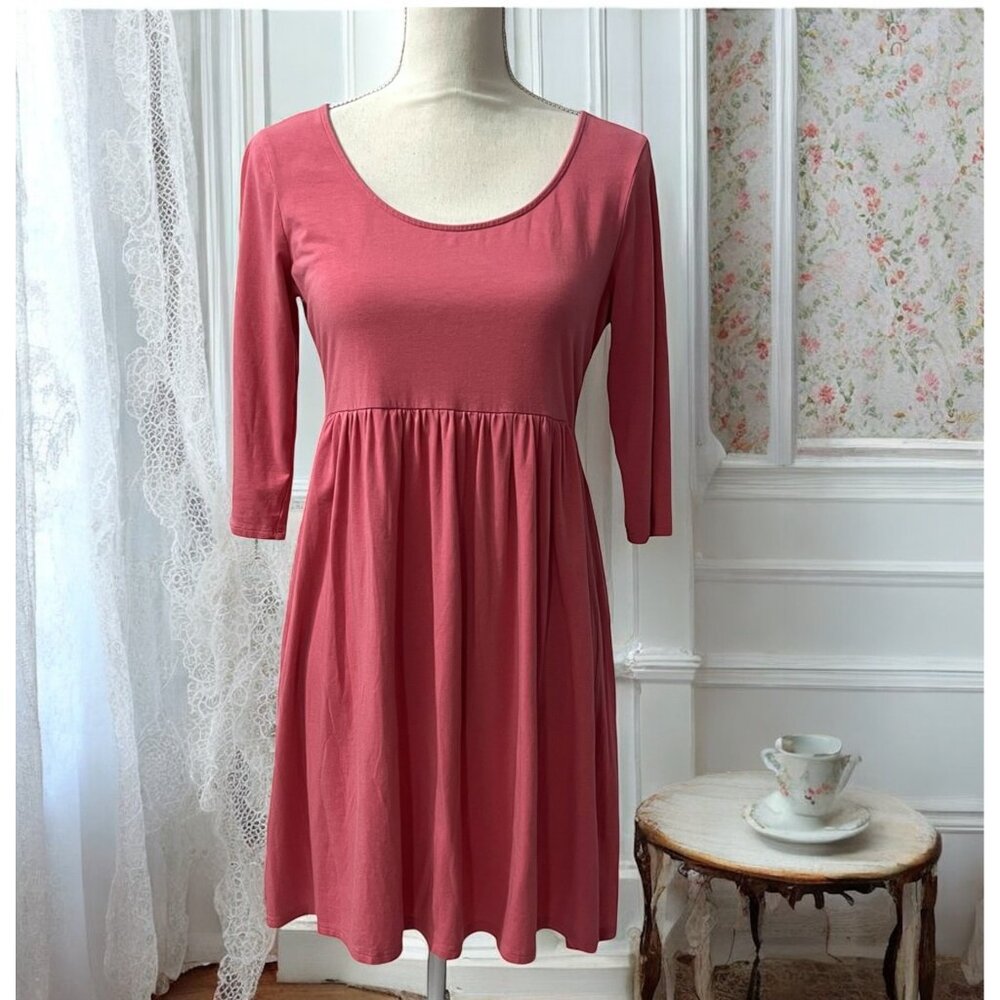 Garnet Hill Coral Pink Empire Waist Cotton‎ Blend Scoop Neck Dress Tunic XS
